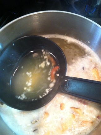 warm stock and ladle