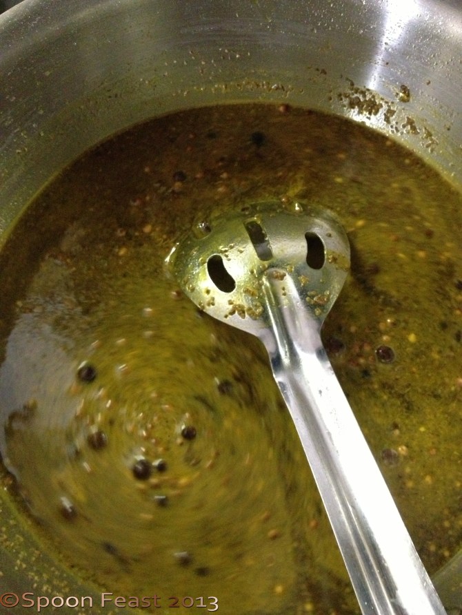 Stir the spices and sugar as you bring to a boil for the Pickling Brine.