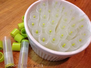 Steady lip balm tubes in something to keep them all standing upright 