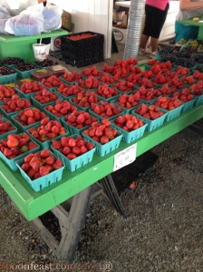 Commercially grown strawberries dressed up to look like farm-fresh. These "local" berries are from California and sometimes Driscolls grows in Mexico too.